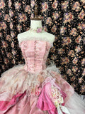 Fairy Pink Tube Top 3D Flower Puff Princess Wedding Dress HZ1022