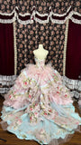 Vintage Pink Strapless Printed Layered Tulle Lace Trim Puffy Wedding Dress HZ1022