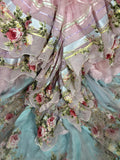 Vintage Pink Strapless Printed Layered Tulle Lace Trim Puffy Wedding Dress HZ1022