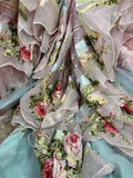 Vintage Pink Strapless Printed Layered Tulle Lace Trim Puffy Wedding Dress HZ1022