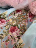 Vintage Pink Strapless Printed Layered Tulle Lace Trim Puffy Wedding Dress HZ1022