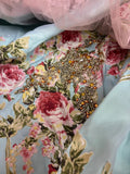 Vintage Pink Strapless Printed Layered Tulle Lace Trim Puffy Wedding Dress HZ1022