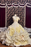 Retro light yellow tube top bow beaded lace princess trailing wedding dress HZ1022
