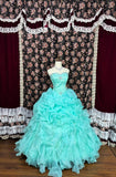 Special color cyan tube top irregular tulle princess floor-length wedding dress HZ1022