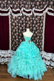 Special color cyan tube top irregular tulle princess floor-length wedding dress HZ1022