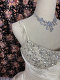 Simple One Shoulder Rhinestone White Satin Floor-Length Wedding Dress HZ1022