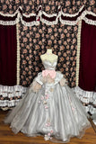 Dusty Pink Princess Bow 3D Flower Satin Wedding Dress HZ1022