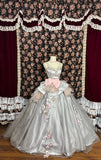 Dusty Pink Princess Bow 3D Flower Satin Wedding Dress HZ1022