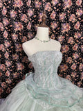 Flowy Light Green Bandeau Layered Tulle Wedding Dress HZ1022