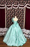 Beautiful mint green thick satin A-line wedding dress with big bow HZ1022