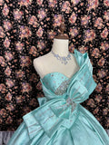 Beautiful mint green thick satin A-line wedding dress with big bow HZ1022