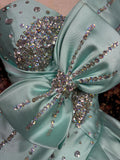 Beautiful mint green thick satin A-line wedding dress with big bow HZ1022