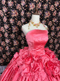 Gorgeous Eustoma Strapless Thick Satin Wedding Dress with Train HZ1022