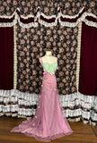 Vintage pink handmade large flower millet beads and sequined mermaid wedding dress HZ1022