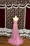 Vintage pink handmade large flower millet beads and sequined mermaid wedding dress HZ1022