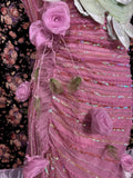 Vintage pink handmade large flower millet beads and sequined mermaid wedding dress HZ1022