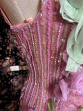 Vintage pink handmade large flower millet beads and sequined mermaid wedding dress HZ1022