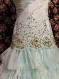 Elegant and gentle mint green heart-shaped collar beaded cake multi-layered tulle wedding dress HZ1022