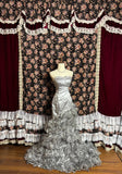 Silver Grey High Fishtail Shimmer Skirt Silk Tulle Large Curled Edge Wedding Dress HZ1022
