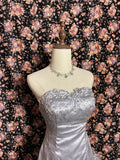 Silver Grey High Fishtail Shimmer Skirt Silk Tulle Large Curled Edge Wedding Dress HZ1022