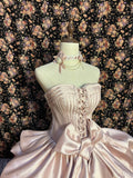 Princess Pink Satin Bow Simple Trailing Wedding Dress HZ1022