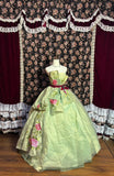 Unique Green Vase Collar Embroidered Flower A-Line Floor-Length Wedding Dress HZ1022