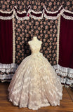Sweet Pink Embroidered Lace 3D Flower Herringbone Princess Wedding Dress HZ1022