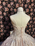 Sweet Pink Embroidered Lace 3D Flower Herringbone Princess Wedding Dress HZ1022