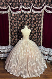 Sweet Pink Embroidered Lace 3D Flower Herringbone Princess Wedding Dress HZ1022