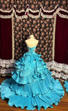 Dreamy Blue Strapless Accordion Pleated Skirt Beaded Train Wedding Dress HZ1022