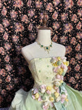 Gorgeous and fresh green three-dimensional flower layered skirt fluffy wedding dress HZ1022