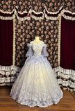 Beautiful one-shoulder princess sleeve gradient purple skirt three-dimensional flower beaded tulle wedding dress HZ1022