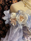 Beautiful one-shoulder princess sleeve gradient purple skirt three-dimensional flower beaded tulle wedding dress HZ1022