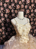 Princess champagne color full body pattern pleated fluffy wedding dress HZ1022