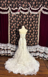 Elegant White Beaded Biased Ruffled Hem Mermaid Train Wedding Dress HZ1022