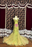 Forest Green Halter Neck Sequined Leaf Embroidery Large Skirt Mermaid Wedding Dress HZ1022