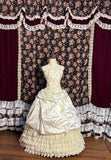Retro Princess Halter Neck Beaded 3D Flower Satin Lace Edge Cake Skirt Wedding Dress HZ1022