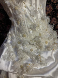 Retro Princess Halter Neck Beaded 3D Flower Satin Lace Edge Cake Skirt Wedding Dress HZ1022