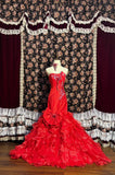 Beautiful red tube top beaded butterfly skirt mermaid wedding dress HZ1022
