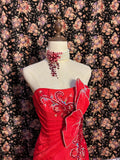 Beautiful red tube top beaded butterfly skirt mermaid wedding dress HZ1022