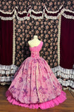 Retro Pink One Shoulder Flower Bud Cake Print Floor-Length Wedding Dress HZ1022