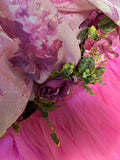 Retro Pink One Shoulder Flower Bud Cake Print Floor-Length Wedding Dress HZ1022
