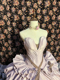 Taro Purple Strapless Satin Flower Bud Open Back Wedding Dress with Train HZ1022