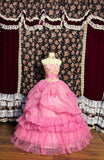 Princess Pink Tube Top 3D Embroidered Sequined Fishbone Bow Puffy Wedding Dress HZ1022