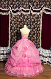 Princess Pink Tube Top 3D Embroidered Sequined Fishbone Bow Puffy Wedding Dress HZ1022
