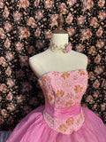 Princess Pink Tube Top 3D Embroidered Sequined Fishbone Bow Puffy Wedding Dress HZ1022
