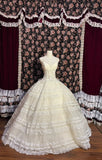 Princess Heavy V-neck Layered Lace Ivory White Back Tie Floor-length Wedding Dress HZ1022