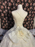 Princess Heavy V-neck Layered Lace Ivory White Back Tie Floor-length Wedding Dress HZ1022