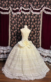 Princess Heavy V-neck Layered Lace Ivory White Back Tie Floor-length Wedding Dress HZ1022