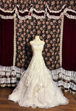 Elegant tube top heavy A-line fishtail three-dimensional flower wave lace skirt wedding dress HZ1022